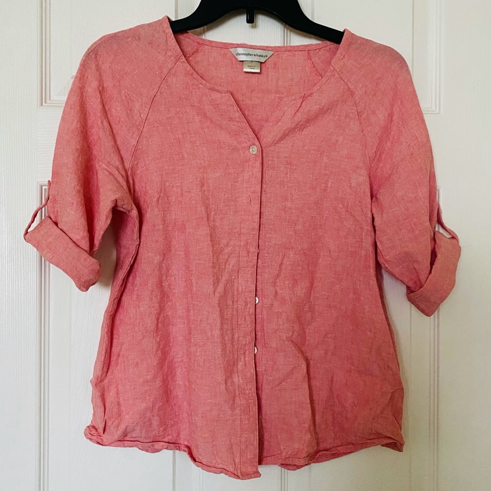 `Pink Linen Button Shirt